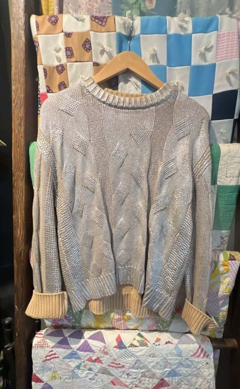 Pistola Gilded Castle Metallic Cable Knit Pullover Sweater, Size XS